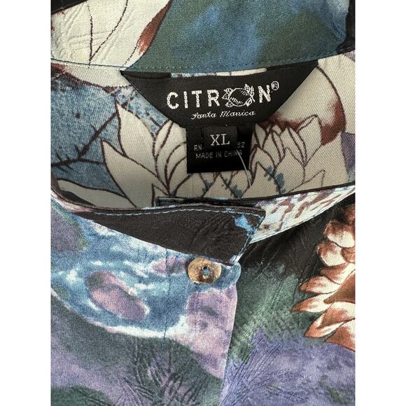 NWT CITRON Santa Monica 100% Silk Button Front Blouse Abstract Floral Size XL - Picture 12 of 16